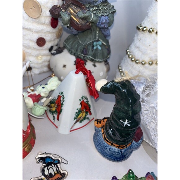 Christmas Decorations Lot Disney Ornaments Santa Angel Snowman Hand Made Trees - Picture 10 of 12